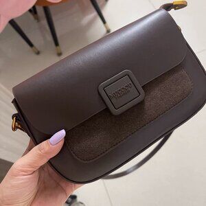 Coffee Brown Contrast Texture Flap Bag